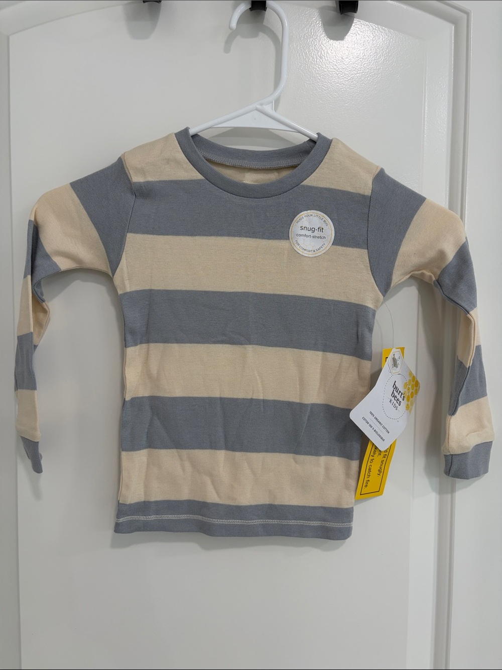 NEW NWT Burt’s Bees Toddler 3T Pajama Set Long Sleeve Snug-Fit Stripe Tee